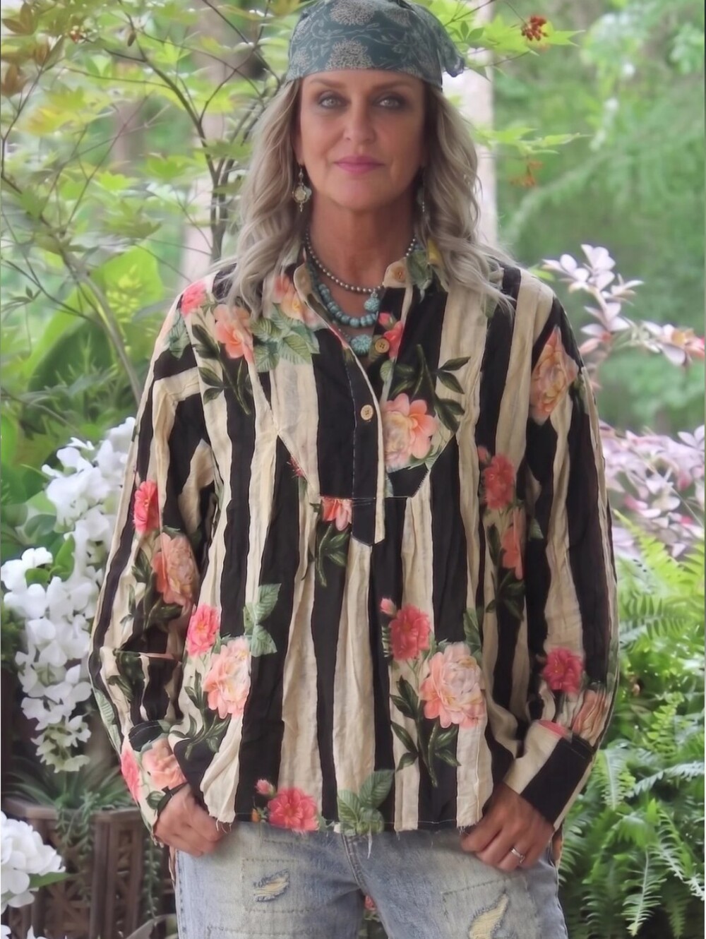 🔥BRAND NEW Harvest Treasures Tunic- Bloom - Jaded Gypsy, Striped Button Down